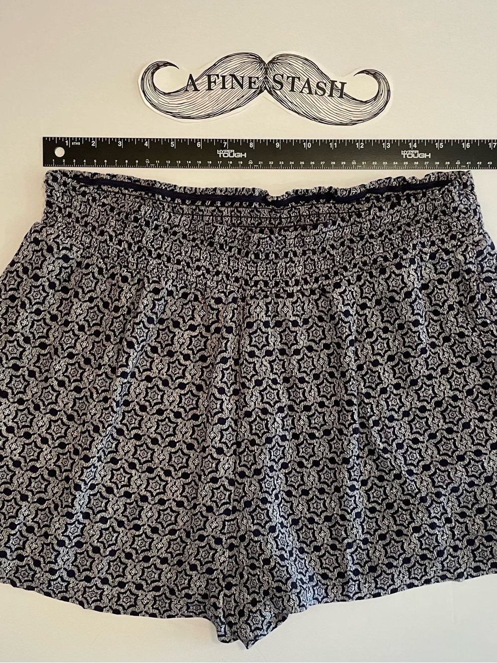 Knox Rose Womens XXL Smocked Waist Shorts Lined Pockets Navy Blue White